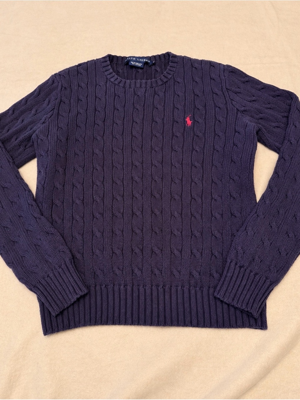 Ralph Lauren Cable Knit Sweater Size M – 100% Cotton Navy Purple